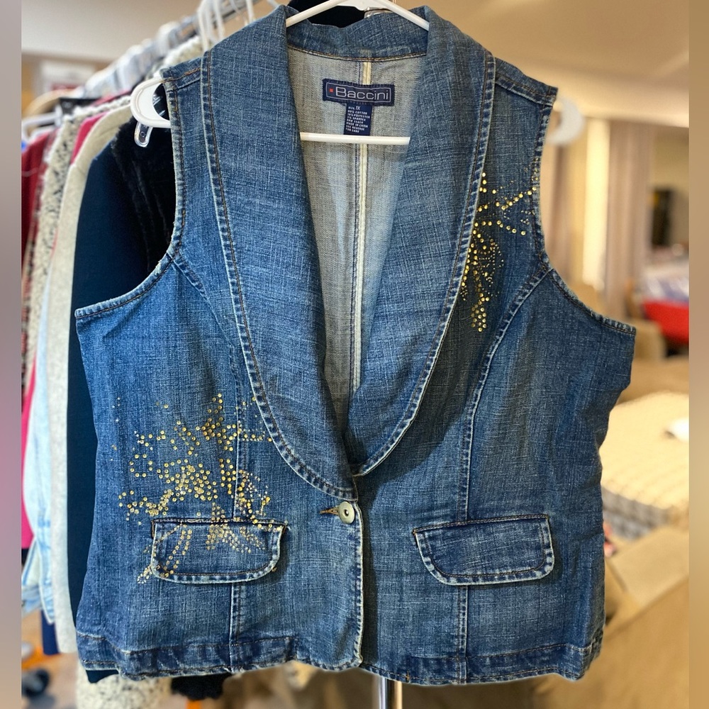 Vintage Baccini Denim Vest with Gold Embellishment - Size 1X